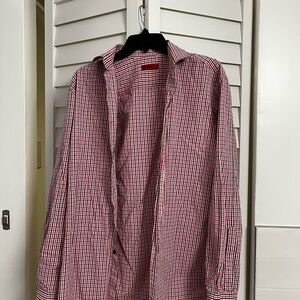 Hugo Boss Red and White Checkered Casual Shirt